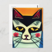 Katze mit Blume auf Wangen Collage Postkarte (Vorne/Hinten)