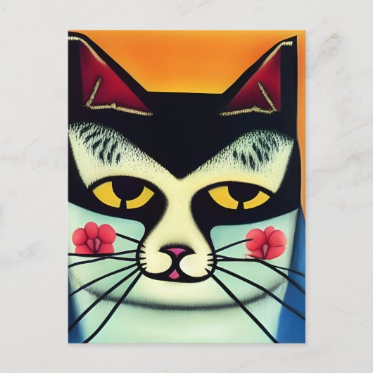 Katze mit Blume auf Wangen Collage Postkarte (Vorderseite)