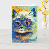 Katze mit Blume Augen | Louis Wain | Pos Karte (Gelbe Blume)