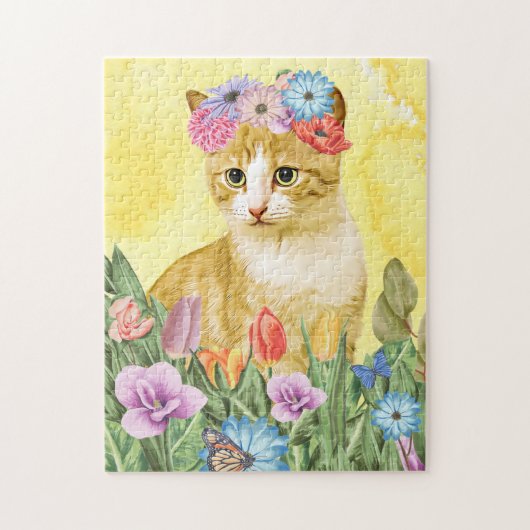 Katze mit Blume Frühjahr Puzzle (Vertikal)