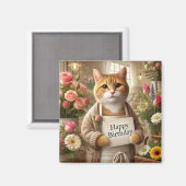 Katze mit Blume Happy Birthday Zeichen Magnet (Vorderseite/Rückseite)