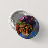 Katze mit Blume Hut Button (Vorne & Hinten)