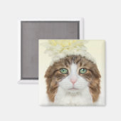 Katze mit Blume Hut Magnet (Vorderseite/Rückseite)