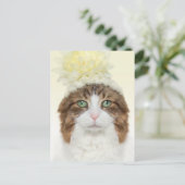 Katze mit Blume Hut Postkarte (Stehend Vorderseite)