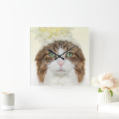 Katze mit Blume Hut Quadratische Wanduhr (Zuhause)