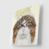 Katze mit Blume Hut Quadratische Wanduhr (Winkel)