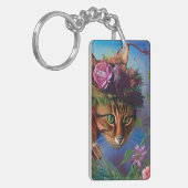 Katze mit Blume Hut Schlüsselanhänger (Vorderseite links)