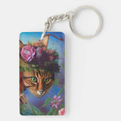 Katze mit Blume Hut Schlüsselanhänger (Rückseite)
