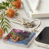 Katze mit Blume Hut Schlüsselanhänger (Vorderseite rechts)