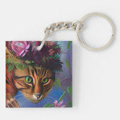 Katze mit Blume Hut Schlüsselanhänger (Rückseite)