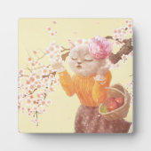 Katze mit Blume-Körbe singen Fotoplatte (Vorderseite)