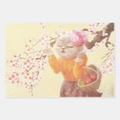 Katze mit Blume-Körbe singen Geschenkpapier Set (Vorderseite)