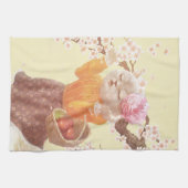 Katze mit Blume-Körbe singen Geschirrtuch (Horizontal)