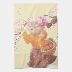 Katze mit Blume-Körbe singen Geschirrtuch