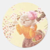 Katze mit Blume-Körbe singen Runder Aufkleber (Vorderseite)