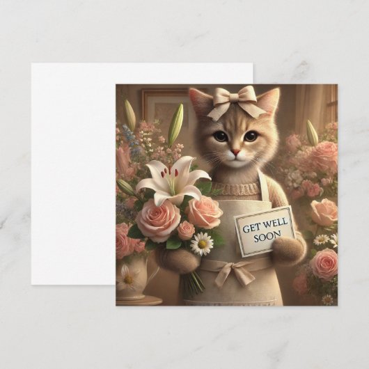 Katze mit Blume mit Get well Balon Card (Vorne/Hinten)