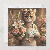 Katze mit Blume mit Get well Balon Card (Vorderseite)