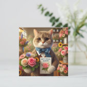 Katze mit Blume mit Get well Balon Card (Stehend Vorderseite)