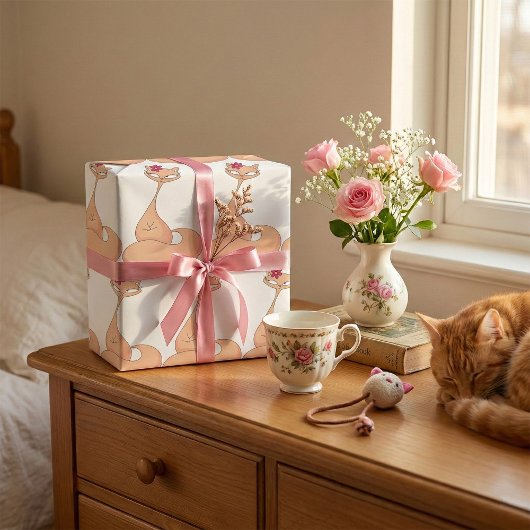 Katze mit Blume Niedlich Kawaii Kitty Geschenkpapier