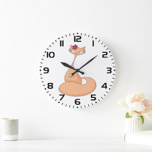 Katze mit Blume Niedlich Kawaii Kitty Große Wanduhr
