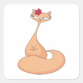 Katze mit Blume Niedlich Kawaii Kitty Quadratischer Aufkleber (Vorderseite)