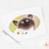 Katze mit Blume Ovaler Aufkleber (Umschlag)