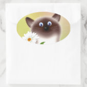 Katze mit Blume Ovaler Aufkleber (Tasche)