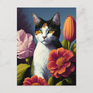 Katze mit Blume Postkarte