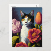 Katze mit Blume Postkarte (Vorne/Hinten)