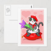 Katze mit Blume Postkarte (Vorne/Hinten)