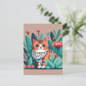 Katze mit Blume Postkarte (Stehend Vorderseite)