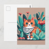 Katze mit Blume Postkarte (Vorne/Hinten)