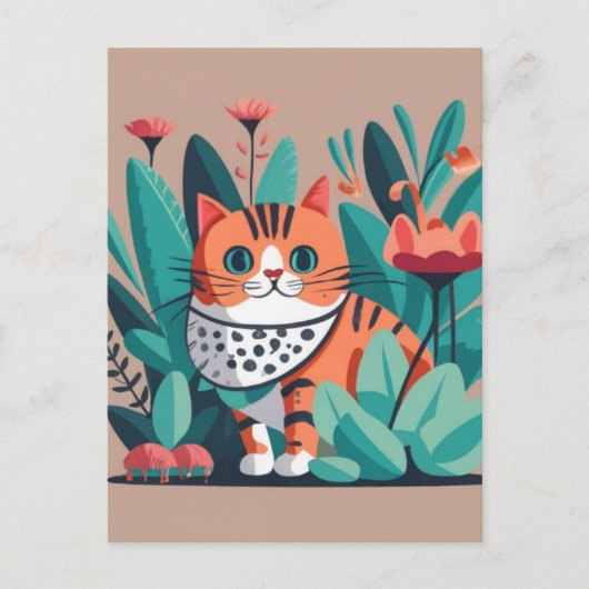 Katze mit Blume Postkarte (Vorderseite)