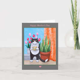 Katze mit Blume und Kaffee Niedlich Cat Mütter Tag Karte