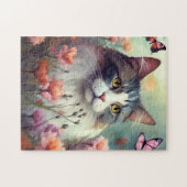 Katze mit Blume und Schmetterlingen Katze 701 Puzzle (Horizontal)