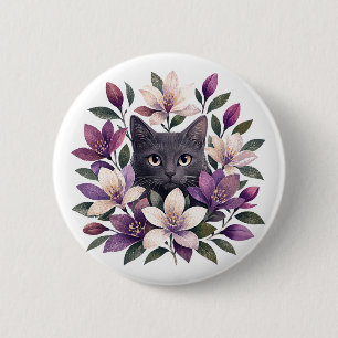 Katze mit Blumen Button