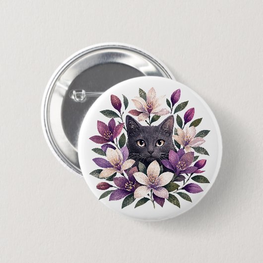 Katze mit Blumen Button (Vorne & Hinten)