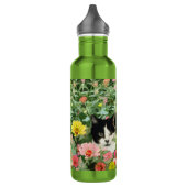Katze mit Blumen Edelstahlflasche (Links)