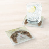 Katze mit Blumen-Hut Glasuntersetzer (Schrägansicht)