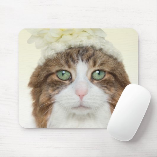 Katze mit Blumen-Hut Mousepad (Mit Mouse)