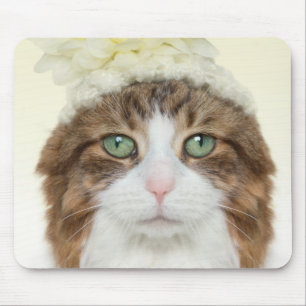 Katze mit Blumen-Hut Mousepad