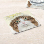 Katze mit Blumen-Hut Rechteckiger Pappuntersetzer (angewinkelt)