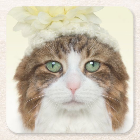 Katze mit Blumen-Hut Rechteckiger Pappuntersetzer (Vorderseite)