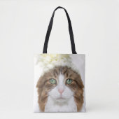 Katze mit Blumen-Hut Tasche (Vorderseite)
