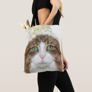 Katze mit Blumen-Hut Tasche