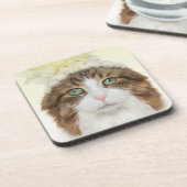 Katze mit Blumen-Hut Untersetzer (Linke Seite)