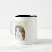 Katze mit Blumen-Hut Zweifarbige Tasse (Vorderseite Links)
