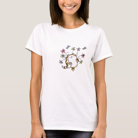 Katze mit Blumen T-Shirt (Vorderseite)