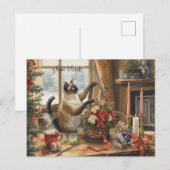 Katze mit Blumen Winter Weihnachtskollektion Feiertagspostkarte (Vorne/Hinten)