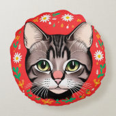 Katze mit Blumenkopfteil Rundes Kissen (Rückseite)